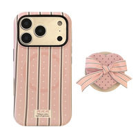 Coque de téléphone rayée crème avec nœud en forme de cœur pour iPhone 17 Pro Max 16 avec support magnétique intégré, style tendance 15