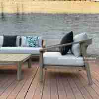 Canapé d'extérieur Hangkai en rotin et teck, imperméable et durable, avec table, pour jardin, patio, balcon, cour