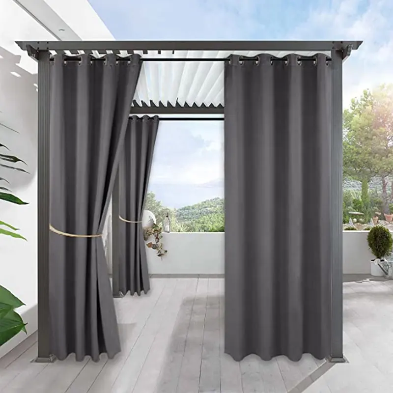 Bindi Stocked New Design Benutzer definierte Plain Color Tülle 100% Polyester Grau Patio Wasserdichte Blackout Outdoor Vorhänge