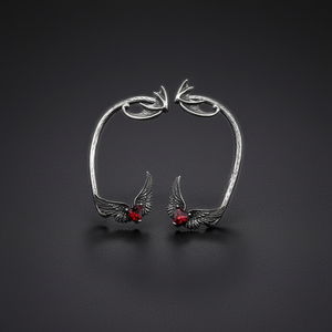 Pendientes de Oreja para Hombre y Mujer, Acero Inoxidable Hipoalergénico, Diseño de Ala de Dragón, Corazón con Gema Roja, Estilo Gótico Vintage, Joyería Oscura - Product Image 1