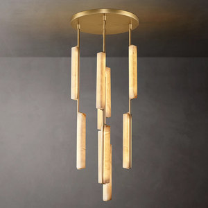 Round Spanish Alabaster Pendant Light for Living Room Bedroom Hotel Modern Minimalist Luxurious Staircase Copper Chandelier - Product Image 1