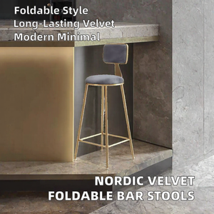 Sillas de Bar Plegables de Terciopelo Nórdico, Resistentes, con Respaldo, Modernas, Minimalistas, para Comedor, Hogar, Bar, con Estructura Metálica, para Hotel - Product Image 2