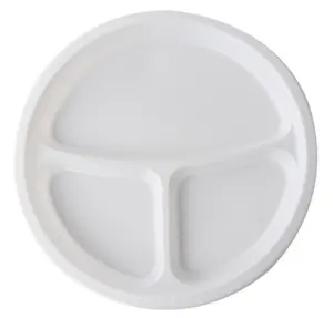Wholesale of 9-inch disposable color three grid PS material gathering and picnic round table tableware