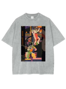 Magliette aliene cosmiche <span class=keywords><strong>Horror</strong></span> estive 100% in cotone a tracolla con scollo a girocollo e lavaggio acido - Product Image 3