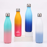Privé Personnalisé 1000ML Extérieur Dégradé Double Paroi Cola Flacon En Acier Inoxydable Boisson Isolé Bouteilles D'eau Avec Couvercle