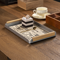 Plateau de service rectangulaire en acier inoxydable avec base en bois pour bar, restaurant, maison