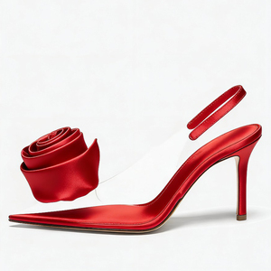Zapatos de Tacón Alto con Tira Trasera para Mujer, Talla Grande 45, Tacones de Seda, Sandalias con Punta en Pico y Flores de Seda - Product Image 4