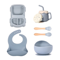 Nouvelle Tendance : Ensemble de Vaisselle pour Enfants – Assiette à Compartiments en Silicone, Cuillère-fourchette, Récipient à Collation, Bavoir et Tasse à Eau pour Bébé