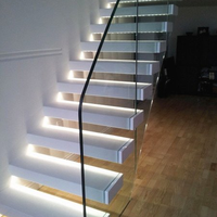 Escaliers flottants commerciaux, escaliers en marbre gris, escaliers préfabriqués, échelles, éclairage LED pour marches d'escalier, escaliers