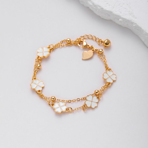 C & J Custom Brand Designer Lucky Four <span class=keywords><strong>Leaf</strong></span> <span class=keywords><strong>Clover</strong></span> Jewelry Acero inoxidable 18K Chapado en oro Pulsera de trébol de doble cara - Product Image 4