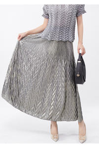 Jupe longue plissée élégante gris argenté pour femme, décontractée, été, écologique, respirante, taille naturelle, lot de 2 en promotion - Product Image 2