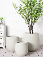 Pot Bunga Minimalis Gaya Nordik Besar, Bahan Tanah Liat Magnesium & Semen yang Bernapas, untuk Ruang Tamu, Mal, Penggunaan Luar Ruangan dengan Tanaman Pot
