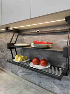 Étagère de rangement de cuisine télescopique double couche en aluminium, escamotable et pliable pour armoires domestiques - Product Image 3