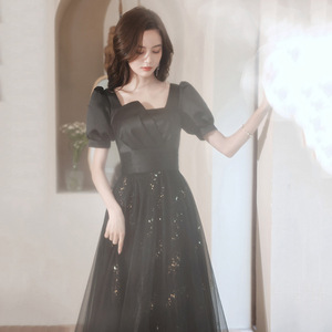Black Evening Gown A-Line Square Collar Long Dress For Formal Events And Parties - Product Image 4