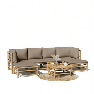 Set Lounge da Giardino Taupe con Struttura in Bambù, 100% Poliestere, Arredamento da Esterno 6 Posti, Stile Tropicale, Resistente alle Intemperie - Product Image 1