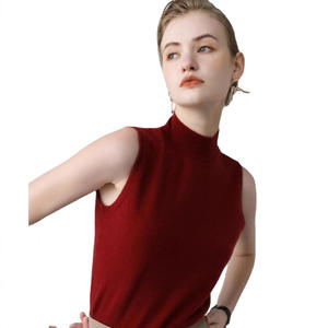 سترة نسائية نصف ياقة مدورة من الكشمير سترة خريفية وسمك رقيق سترة محبوكة بلا أكمام بنمط صلب - Product Image 5