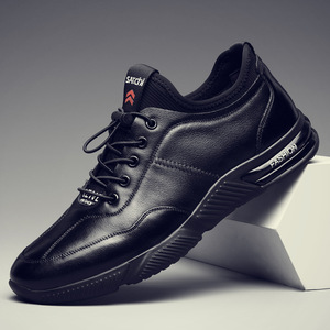 Satchi Zapatos informales de cuero con cordones para hombre, zapatillas deportivas ligeras con punta redonda, a la moda de otoño - Product Image 1