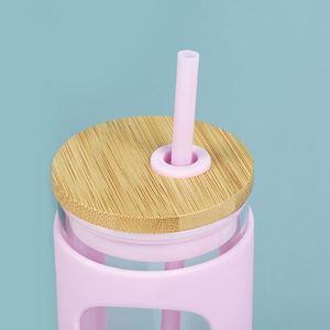 Portable Silicone Sleeve Single-layer High Borosilicate Glass <b>Cup</b> Outdoor Large Capacity Juice Straw <b>Cup</b> with Bamboo Wood Lid - Product Image 4