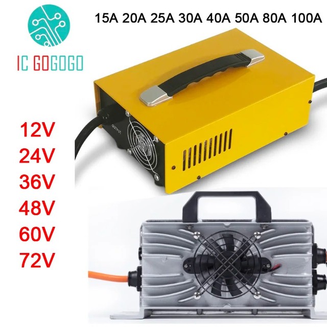 12V 24V 36V 48V 60V 72V Ebike Forklift Battery Charger Sightseeing Sweeper Car 20A 25A 30A 50A 100A Acid Lead Lifepo4 Li-ion