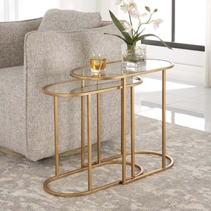 Juego <span class=keywords><strong>de</strong></span> 2 Mesas Auxiliares Modernas Minimalistas <span class=keywords><strong>de</strong></span> Metal y Vidrio, Color Negro Mate, Tamaño y Color Personalizables para el Hogar, Hotel, Mercana' - Product Image 6