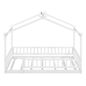 Twin Size Wood House <b>Bed</b> <b>Frame</b> <b>With</b> Fence White For Kids Teens Girls Boys - Product Image 3
