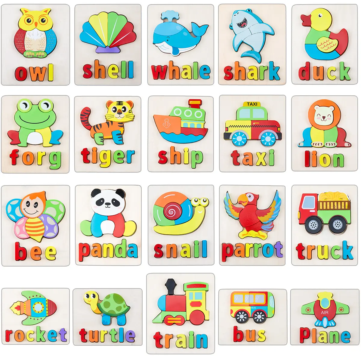 Madeira Building Block Baby Cartoon Animal Spelling Puzzle Brinquedos Tráfego 3D Puzzle Montessori Educacional Toy Jogos para Crianças