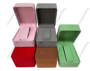 <b>Red</b> Velvet Rectangle <b>Watch</b> Box With Snap Closure Protective Inner Lining - Product Image 3