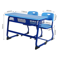 Ensemble bureau et chaise double ergonomique en PE creux, moderne et durable, pour l'école et l'appartement – Mobilier de classe écologique