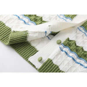 Cárdigan de punto calado a rayas para mujer, manga larga, cuello redondo, ajuste holgado, abotonado, anti-bolitas, suéter de primavera - Product Image 4