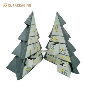 ユニークなクリスマスツリーアドベントボックス包装24個引き出しカレンダーボックス段ボール化粧品アドベントカレンダーボックススキンケア用