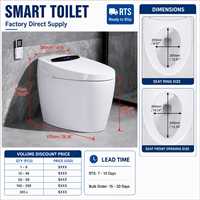 WC intelligent automatique de luxe carré en céramique monobloc avec siège chauffant électrique, télécommande, double chasse d'eau, affichage LED et siphon en P