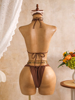 NOUVEAU STOCK – Maillot de bain 3 pièces pour femme, 4 couleurs, avec détails à nouer, bikini brésilien et robe transparente, ensemble cache-maillot transparent S-L