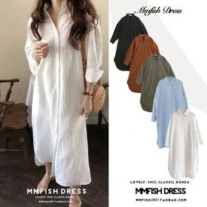 Robe chemise ample en coton et lin vintage respirante pour femmes, à manches longues, à simple boutonnage, décontractée pour le printemps et l'été - Product Image 2