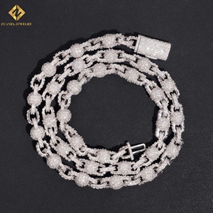 ZUANFA JEWELRY 925 Silver Rhodium Plated <b>Iced</b> <b>Out</b> Ball Link <b>Chain</b> Necklace Full Pave Round Moissanite Luxury Unisex Jewelry - Product Image 1
