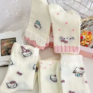 Kt <b>Cat</b> Knee <b>Socks</b> Women White Thin Mid Calf Breathable Anime Cartoon Lace Sweet Style Youth <b>Socks</b> - Product Image 1