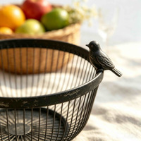Corbeille en fil métallique noir vintage, bol de rangement en métal, plateau décoratif en fer pour comptoir de cuisine, présentoir de légumes et de collations, décoration intérieure