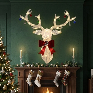 Lumières LED en forme de tête de cerf, décoration murale de Noël, pour l'intérieur et l'extérieur, étanches IP65, ornement en forme de visage de renne - Product Image 1