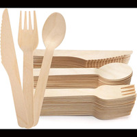 Couverts jetables en bois élégants et économiques (couteau, fourchette, cuillère) avec logo pour la maison, le jardin et la restauration quotidienne