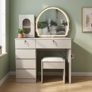 Modern <b>Makeup</b> Vanity Table with Lighted <b>Mirror</b> Storage Desk for Bedroom Furniture - Product Image 3