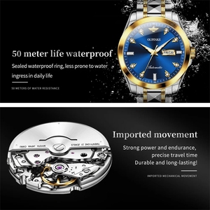Montre automatique mécanique pour homme OUPINKE 3286, livraison directe, affichage double calendrier, cadran luxueux avec diamants, montre-bracelet pour homme - Product Image 6