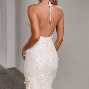 Vestido Largo Halter Blanco con Lentejuelas para Mujer, Nuevo Modelo 2026, Vestido de Sirena con Flores 3D para Graduación, Invitada de Boda, Alfombra Roja - Product Image 2