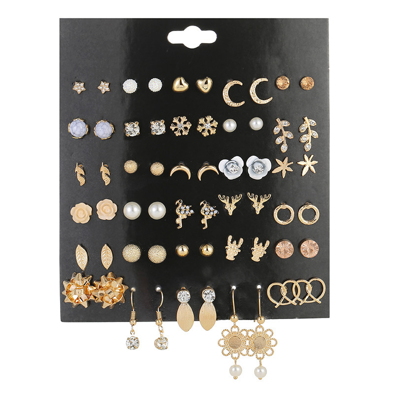 Moda corazón de durazno perlas de cristal Luna pendientes de diamantes joyas 30 pares de un conjunto