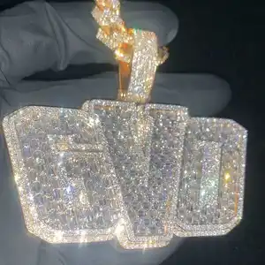 New Design Hiphop Iced Out Emearld Diamond Moissanite CZ 925 Sterling Silver 14k Gold Plated Men Logo Letter Name Pendant