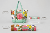Ensemble de Mahjong en toile florale 3 pièces avec sac de Mahjong grande capacité et trousse de maquillage portable, cadeau pour femmes, vente en gros
