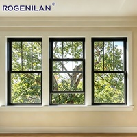 Fenêtres coulissantes verticales modernes Rogenilan en aluminium ultra-étroites à double battant avec vitrage Low-E et grilles