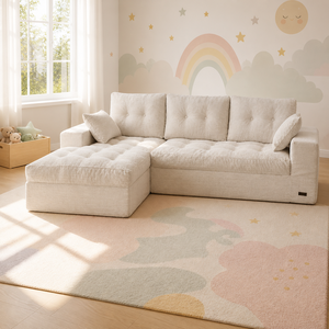 Modern Lüks L Şeklinde Modüler Krem Korduroy Kumaş Sünger Dolgulu Oturma Odası Kanepe Takımı - Product Image 3