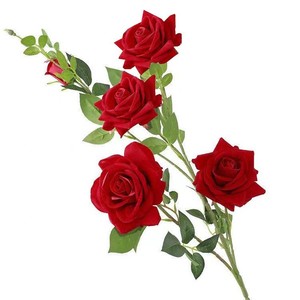 Bouquet de 5 roses en velours simulées à tige unique, fleurs en soie pour décoration de mariage et de maison - Product Image 5