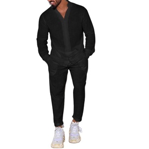 Camicia <span class=keywords><strong>e</strong></span> <span class=keywords><strong>pantaloni</strong></span> in <span class=keywords><strong>lino</strong></span> <span class=keywords><strong>di</strong></span> alta qualità da <span class=keywords><strong>uomo</strong></span> autunno Casual camicia con stampa a maniche lunghe per gli uomini - Product Image 2