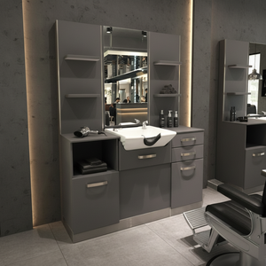 Estación de Espejo de Barbería Moderna y de Lujo, Mueble de Salón Ajustable de Madera Resistente, Diseño Elegante, Uso Comercial para Barbería - Product Image 2