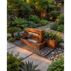 Cascada de Jardín de Acero Corten de 220 x 20 cm con Acabado de Pátina Oxidada, Elemento Decorativo para Exteriores - Product Image 4